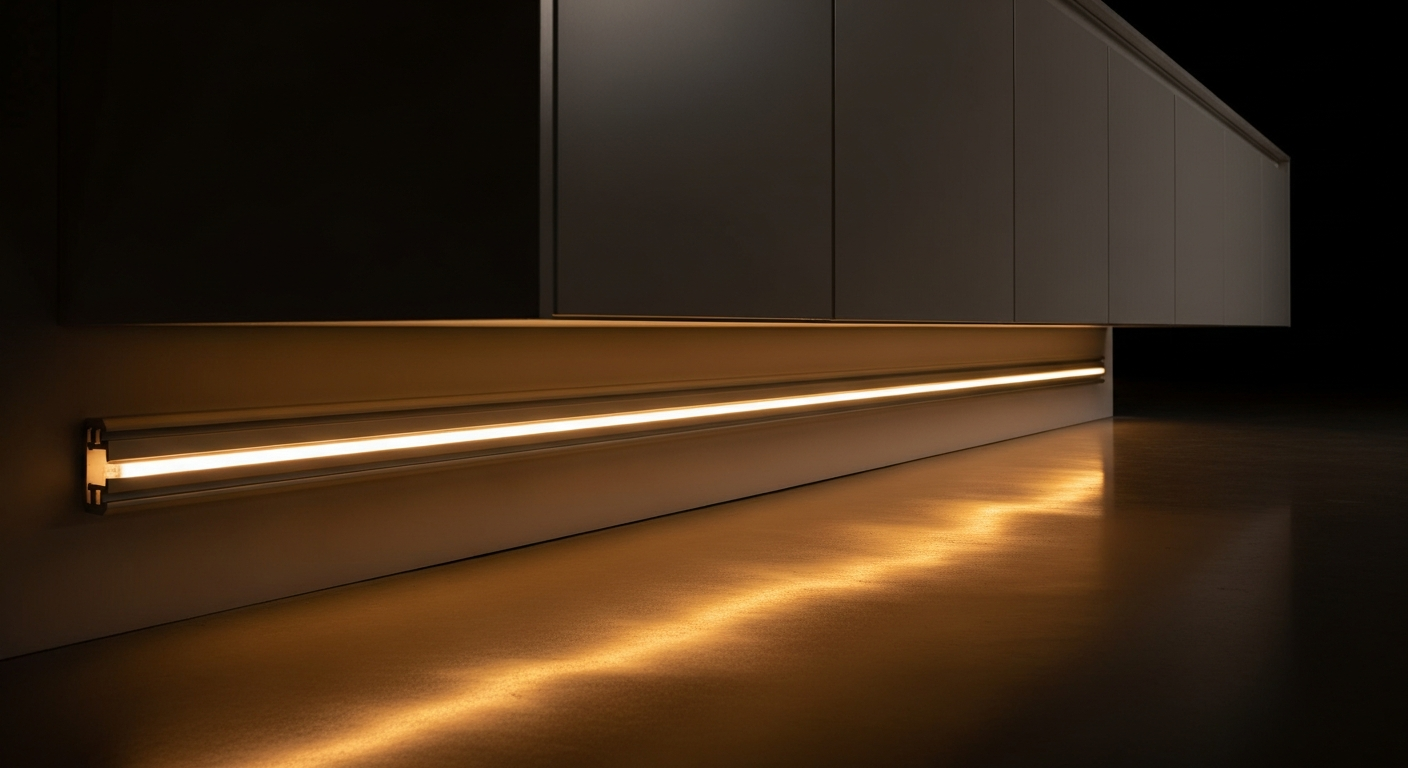 Straight LED neon strip under kitchen bench