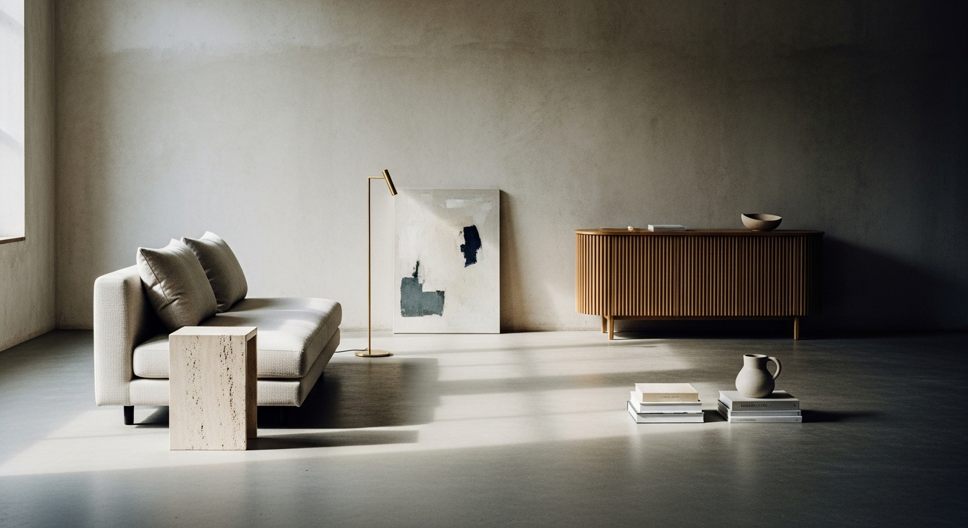 A composed living space of seven objects